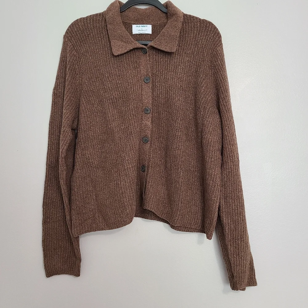 Old Navy SoSoft Minimal Collard Button Up Cardigan Sweater Brown Heather XL